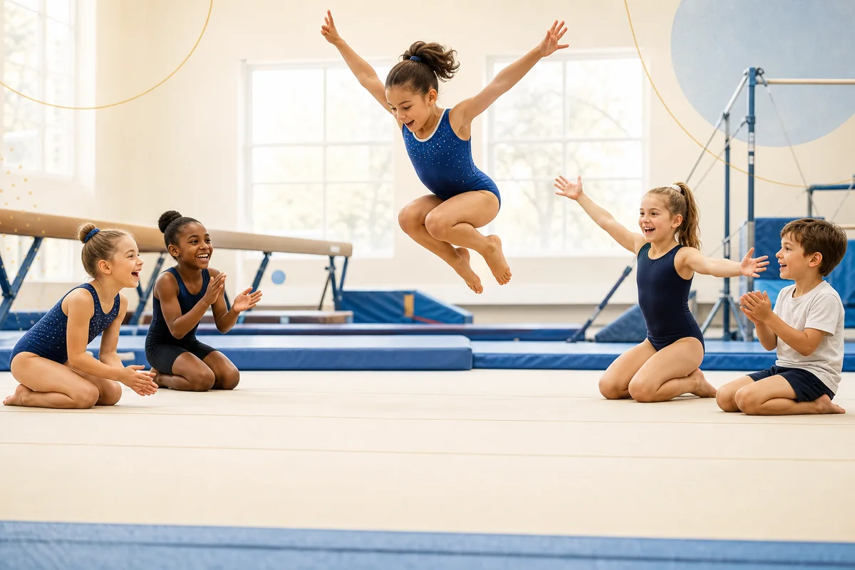 Young athletes enjoying gymnastics together