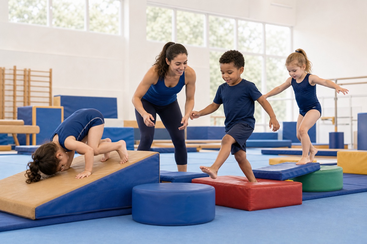 Children enjoying playful movement and gymnastics